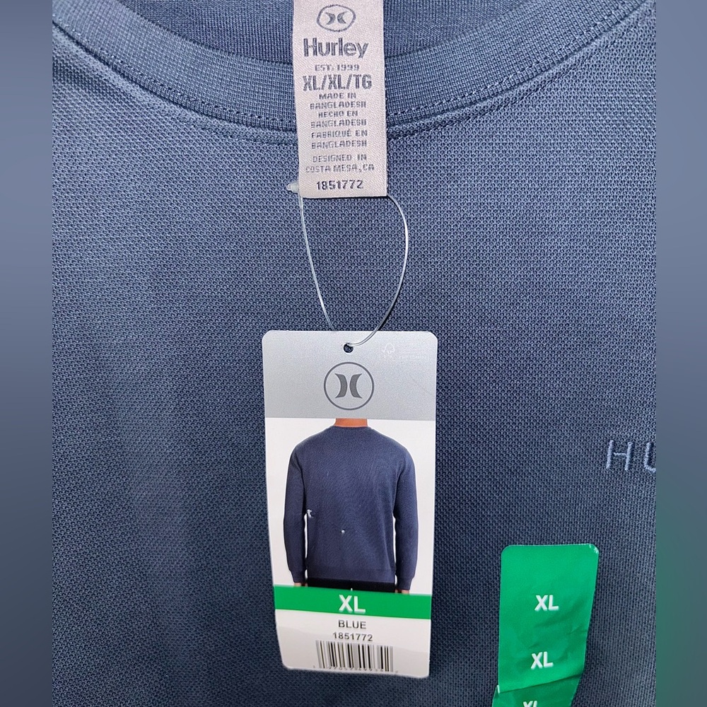 NWT Hurley Blue Textured Knit Longsleeve Tee
